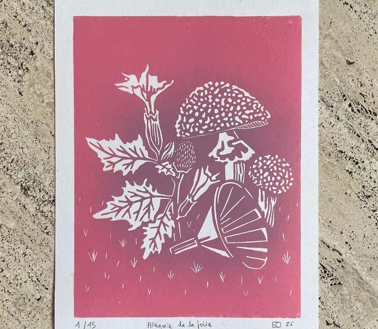 Allegorie de la folie - projet fungi - daturia stramonia amanitue tue-mouche et entonnoir